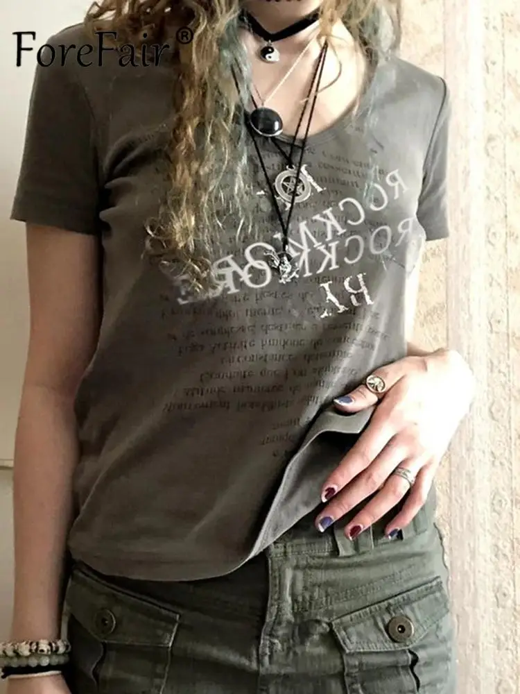Forefair Distessed Letter Print T Shirts Women Y2K Loose 2022 Summer V Neck Casual Short Sleeve Armygreen Top 90S Oversized Tee
Forefair Distessed Letter Print T Shirts Women Y2K Loose 2022 Summer V Neck Casual Short Sleeve Armygreen Top 90S Oversized Tee