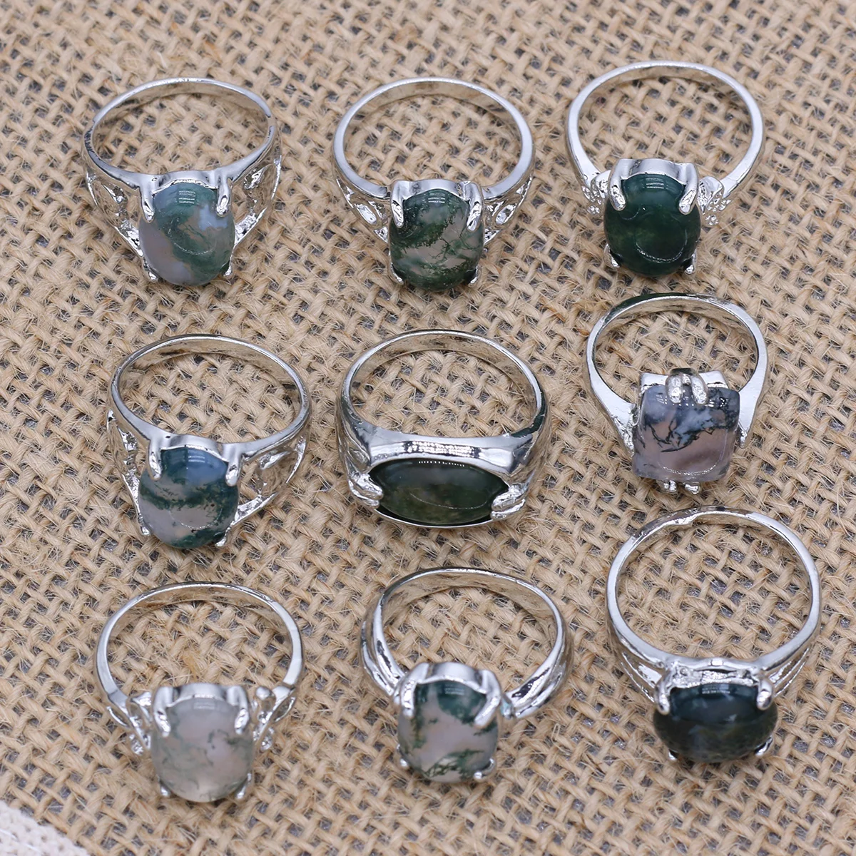 

10Pcs Mix Various Shapes Style Aquatic Agate Ring Fashionable Metal Ring Charm Banquet Party Ring For Woman Girls Gift