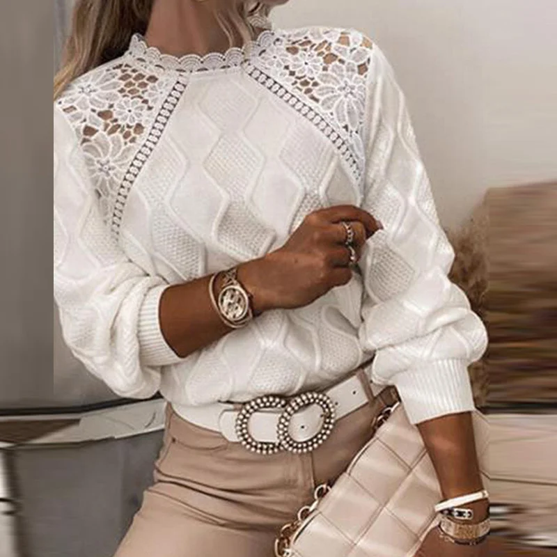 Элегантный кружевной вышитый вязаный свитер с вырезами, Женский Повседневный однотонный джемпер с длинным рукавом, топы, Модные свободные ...
Элегантный кружевной вышитый вязаный свитер с вырезами, Женский Повседневный однотонный джемпер с длинным рукавом, топы, Модные свободные ...