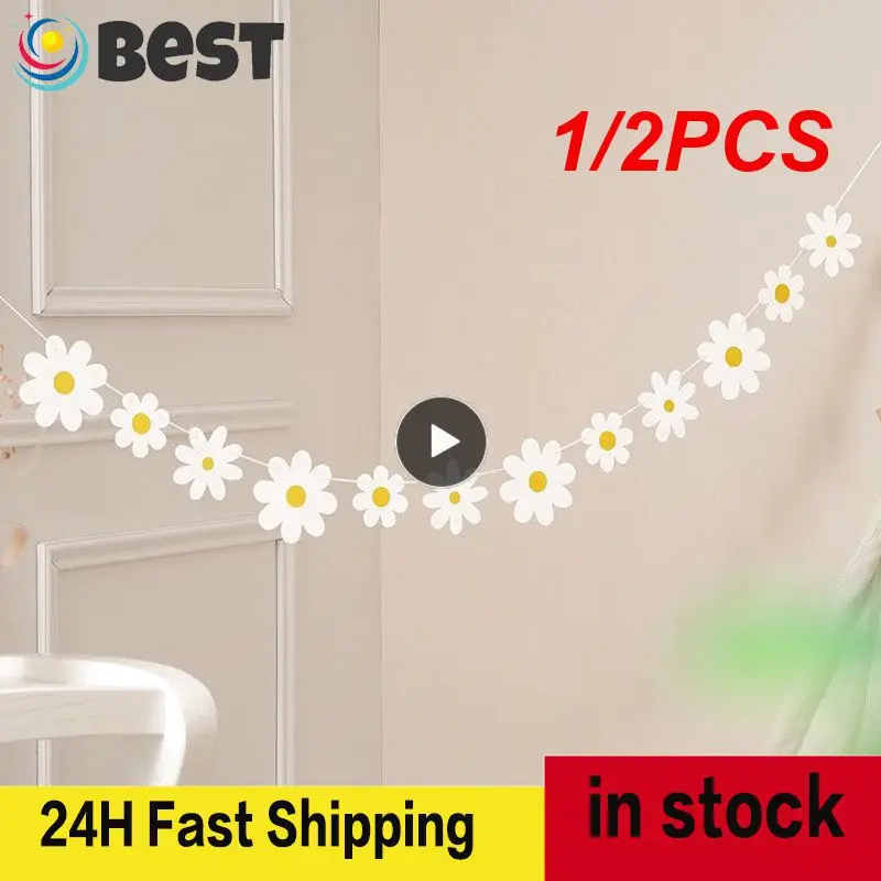 

1/2PCS Small White Daisies Pull Flowers Chrysanthemum Flag Banner Birthday Party Decorations Decorated Scene Bunting Supplies