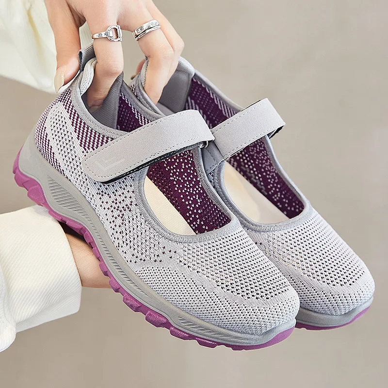 

New Soft Bottom Flats Women Ankle Strap Casual Shoes Woman Comfortable Velcro Shallow Mouth Mom Shoes Walking Shoes For Women