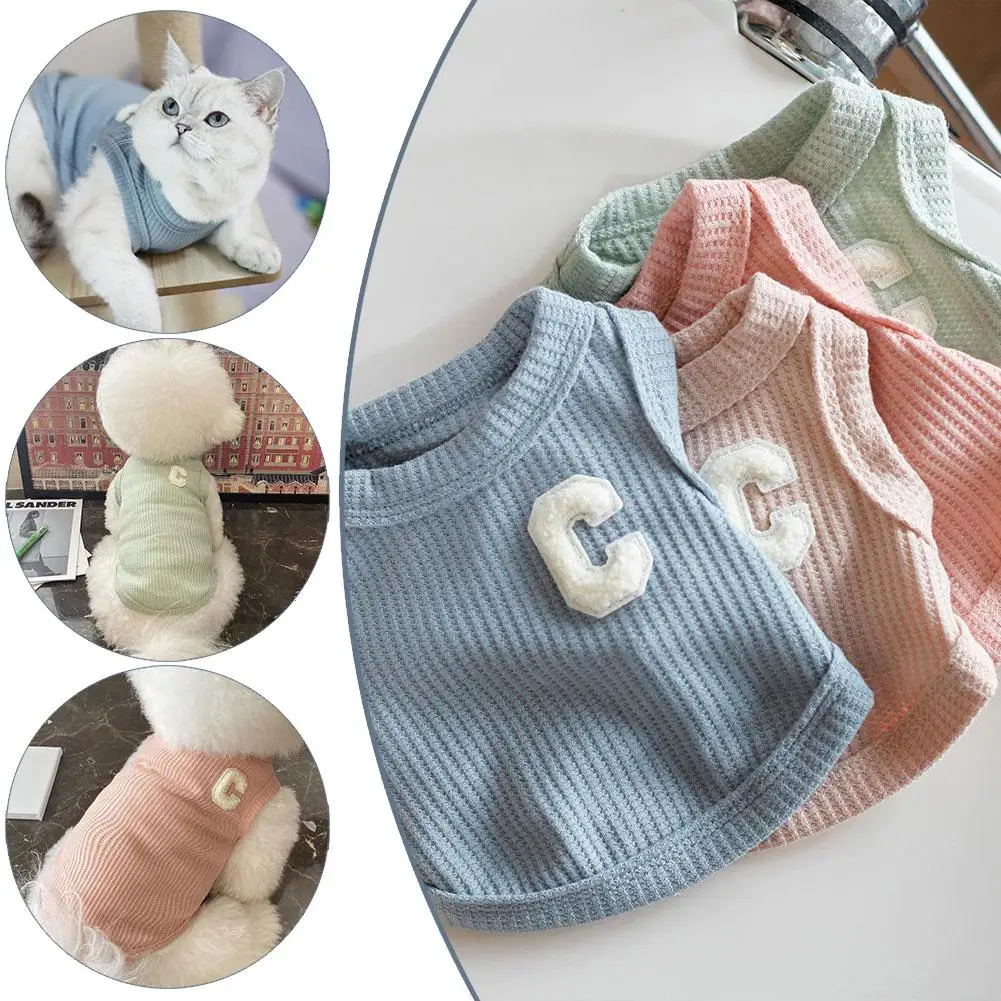 

Pet Clothes Pet Spring And Summer Dog Clothes Waffle Vest Green Blue Pink Three Cat And Bichon Teddy Color Short Pet Clothe W9X6