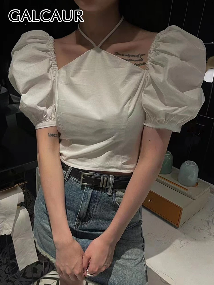 CHICEVER Bandage Shirts For Women Halter Puff Sleeve Slimming Solid Folds Temperament Korean Blouse Female Summer Clothing 2023
CHICEVER Bandage Shirts For Women Halter Puff Sleeve Slimming Solid Folds Temperament Korean Blouse Female Summer Clothing 2023