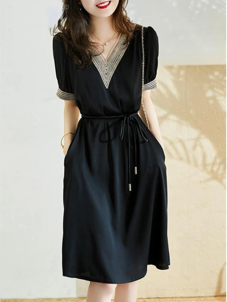 Dresses for Women 2022 Elegant Dresses for Women V-neck Temperament To Waist Office Commuting Short Sleeve Long Dress Satin
Dresses for Women 2022 Elegant Dresses for Women V-neck Temperament To Waist Office Commuting Short Sleeve Long Dress Satin
