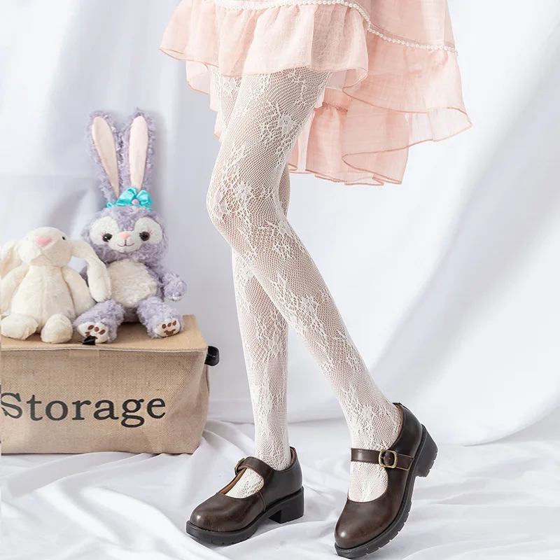 

Lolita Hollow Out HANAFUJI Lace Mesh Stockings Bottoming Pantyhose Lolita Retro Vertical Stripes Small Flower Silk Socks