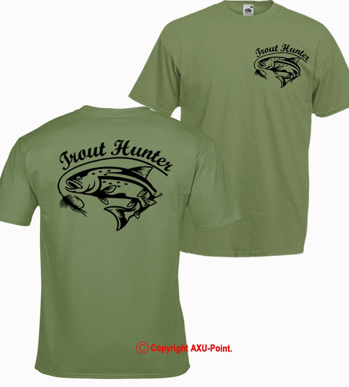 

Fly Fishing Tshirt Trout Hunter Pike Carp Hunter Crew T-Shirt Tee Olive Black 2S