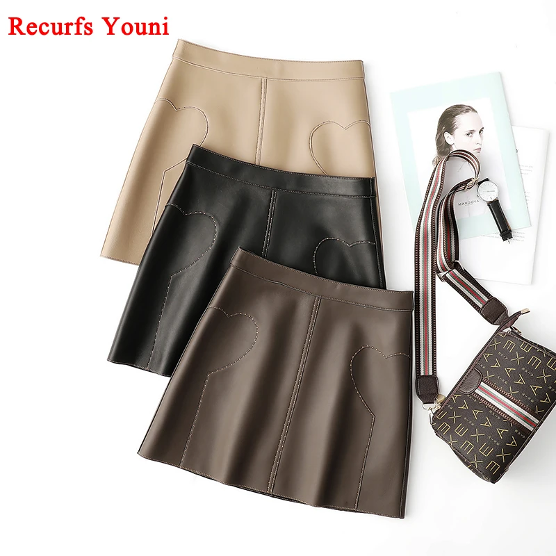 Premium Genuine Leather Skirt For Women Korean Fashion A-line Wrap Short Jupe Femme Cute Love Heart Stitch Brown Sexy Mini Saia
Premium Genuine Leather Skirt For Women Korean Fashion A-line Wrap Short Jupe Femme Cute Love Heart Stitch Brown Sexy Mini Saia