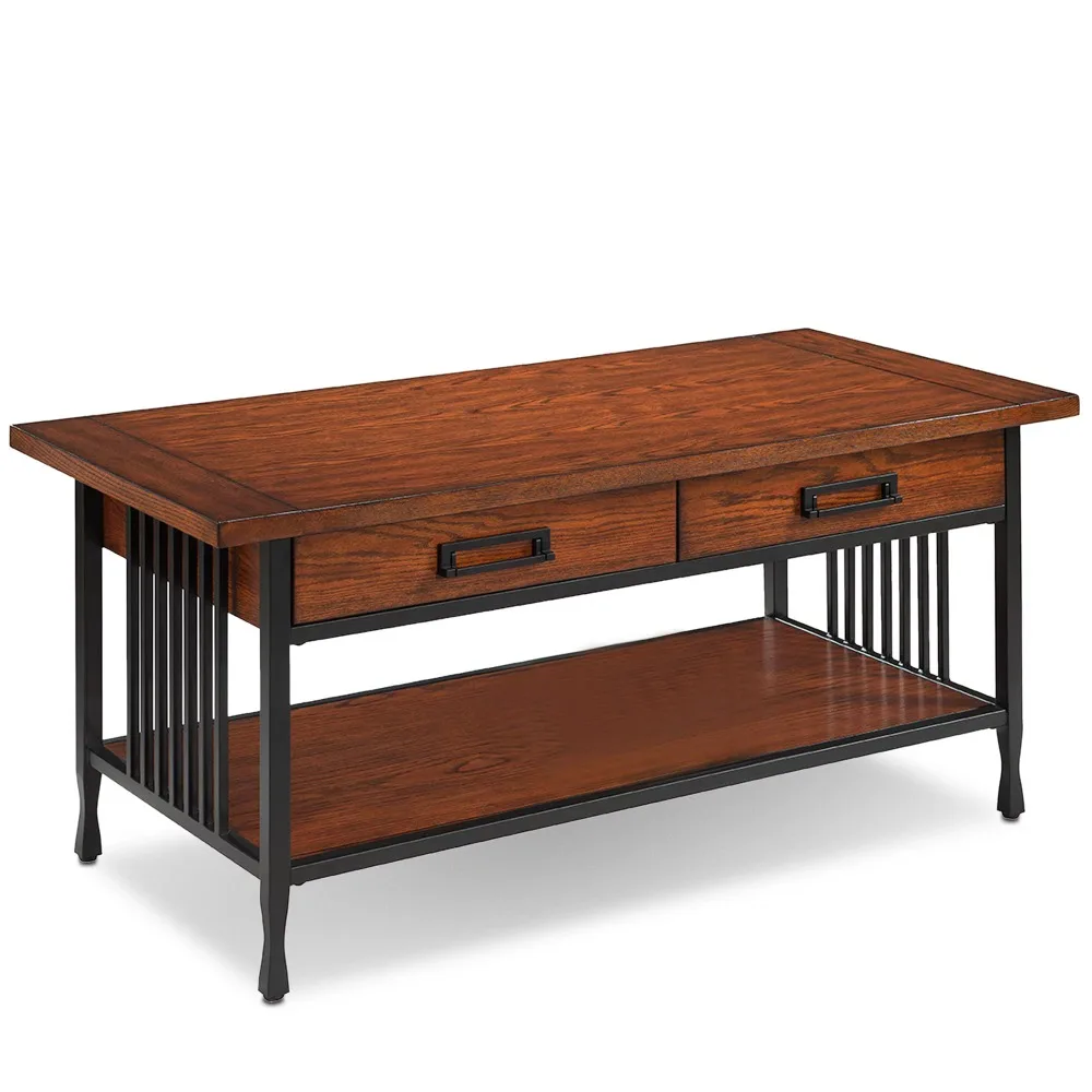 

Leick Home Ironcraft Coffee Table with Drawer in Mission Oak