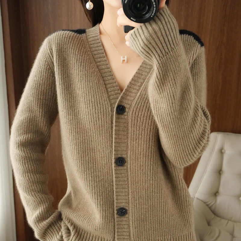 100% Pure Wool Cardigan Women Coat Autumn Winter V-Neck Thick Warm Jacket Long Sleeve Soft Sweaters Solid Color Loose Outwear
100% Pure Wool Cardigan Women Coat Autumn Winter V-Neck Thick Warm Jacket Long Sleeve Soft Sweaters Solid Color Loose Outwear