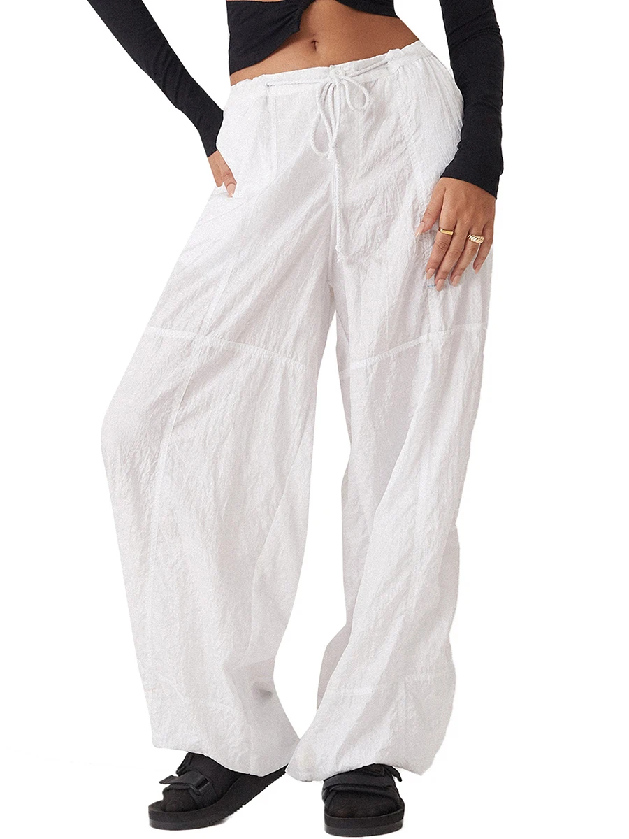 

Женские однотонные мешковатые брюки s с заниженной талией, джоггеры на шнуровке, спортивные брюки, свободные широкие брюки в стиле панк, ули...