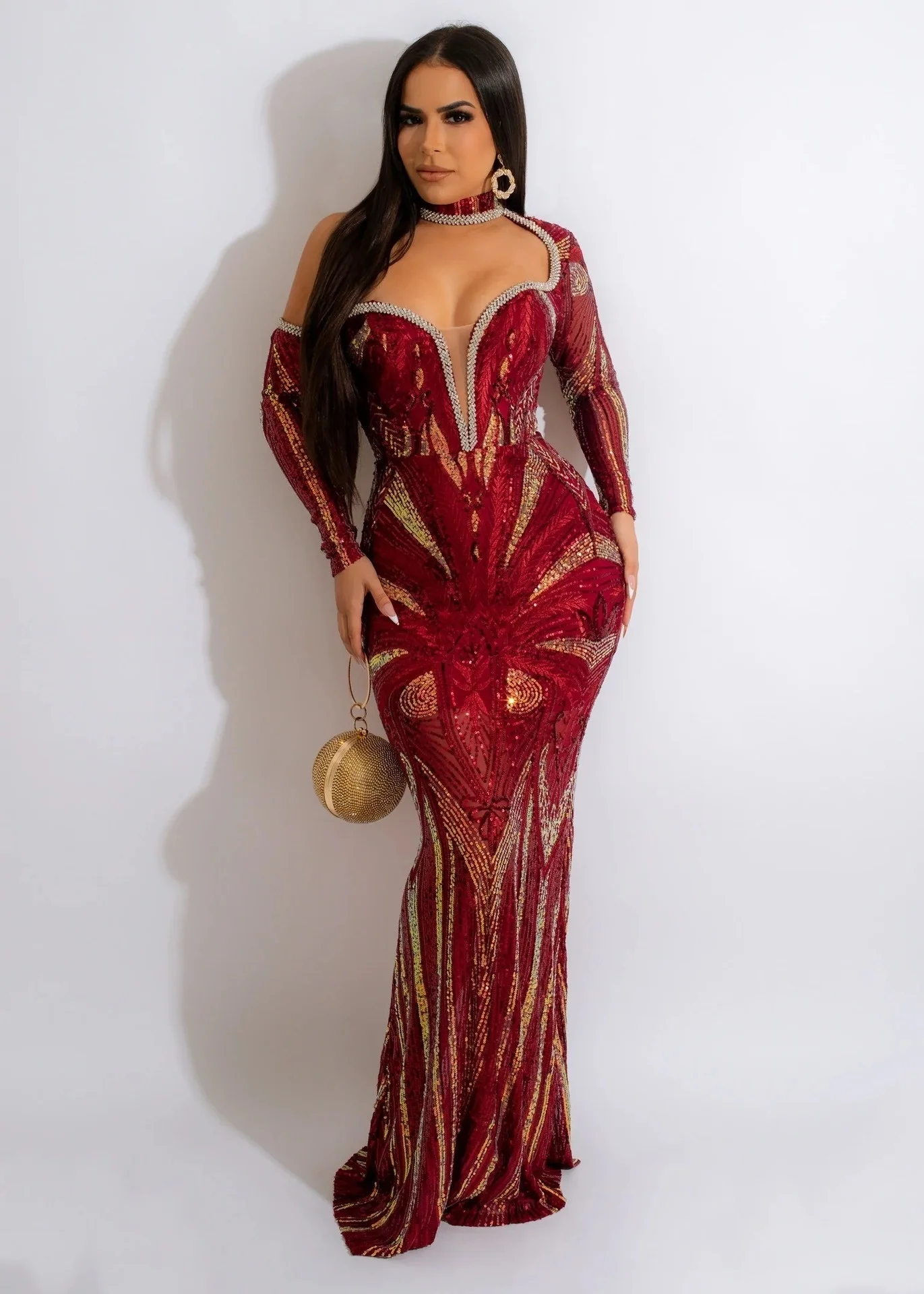 Women New Design Fashion Halter V-neck Sequin Maxi Long Dress For Female Slim Fit Long-sleeve Slim Fit Party Evening Dresses
Women New Design Fashion Halter V-neck Sequin Maxi Long Dress For Female Slim Fit Long-sleeve Slim Fit Party Evening Dresses