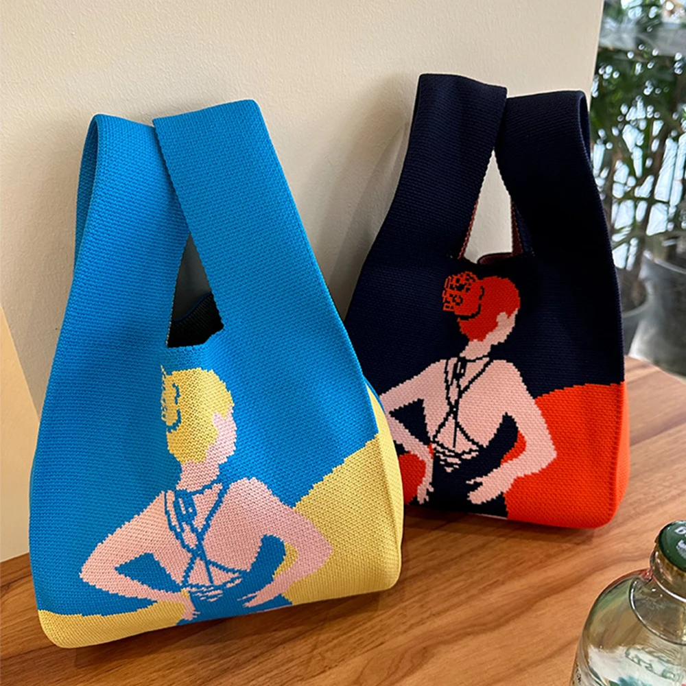 Knit Handbag Korean Women Mini Knot Wrist Tote Bag Cartoon Beach Girl Print Tote Bag Student Travel Reusable Female Shopping Bag
Knit Handbag Korean Women Mini Knot Wrist Tote Bag Cartoon Beach Girl Print Tote Bag Student Travel Reusable Female Shopping Bag