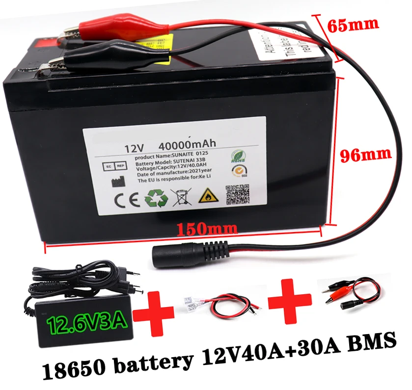 NEW 12V 40Ah 26650 Lithium Battery Pack 3S7P Built-in High Current 30A BMS for Sprayers, Electric Vehicle Batterie+12.6V Charger
NEW 12V 40Ah 26650 Lithium Battery Pack 3S7P Built-in High Current 30A BMS for Sprayers, Electric Vehicle Batterie+12.6V Charger