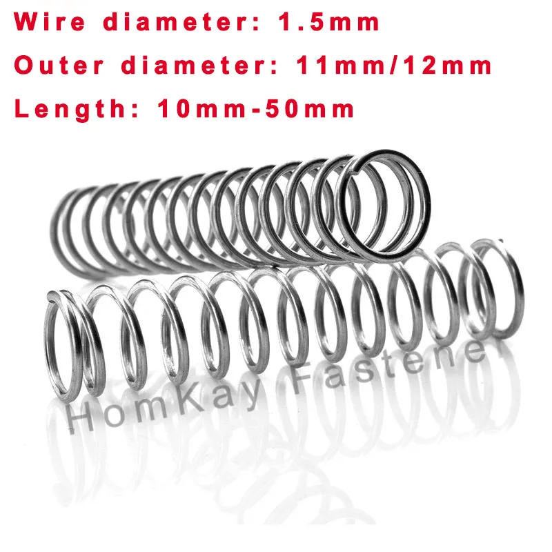 

10 Pcs 304 Stainless Steel Compression Spring WD 1.5mm*OD 11mm/12mm*Length 10mm-50mm Release Pressure Spring