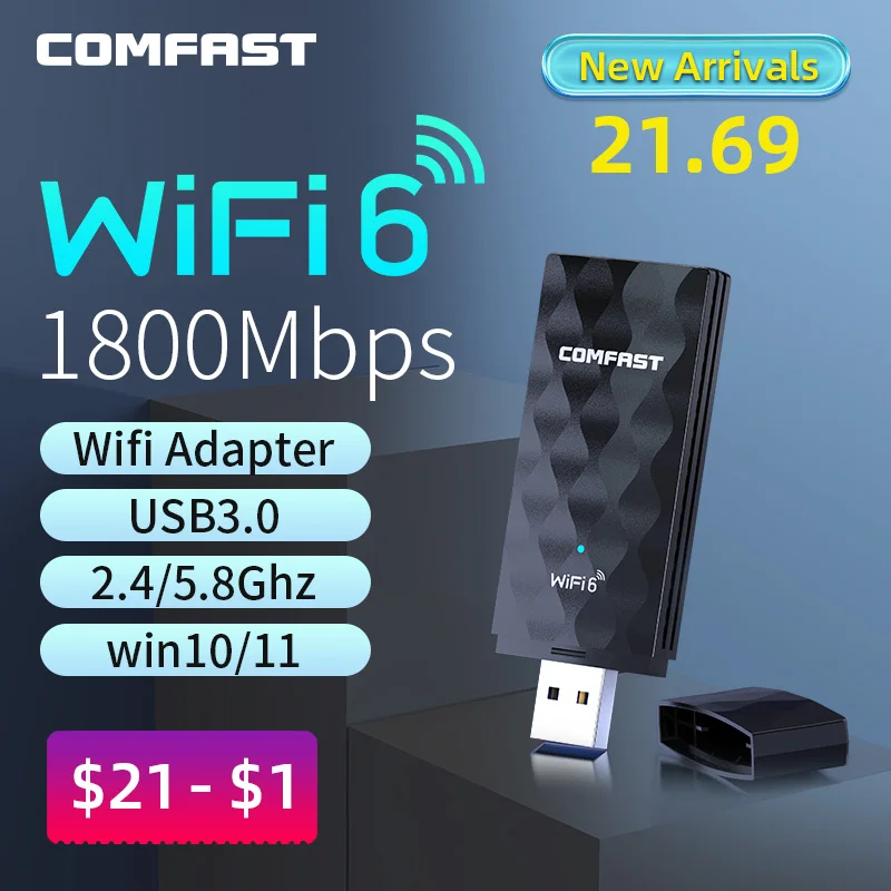 Black USB Wifi Adapter 1800Mbps Wifi6 Wireless Receiver 2.4G 5.8Ghz 11AX Wi-fi Network Card for Home Router/Win11 Computer
Black USB Wifi Adapter 1800Mbps Wifi6 Wireless Receiver 2.4G 5.8Ghz 11AX Wi-fi Network Card for Home Router/Win11 Computer