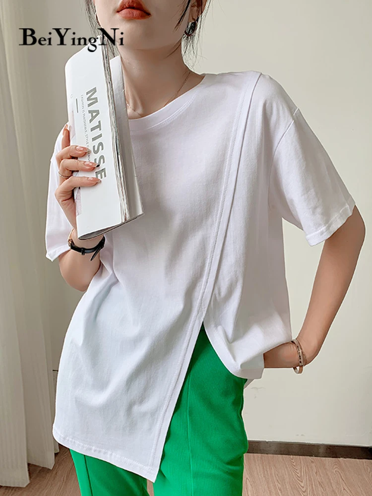 Beiyingni Summer Cotton Women's T-shirt Casual Loose Split Tops Korean Short Sleeve Plain Tshirt Female O-neck White Tee Shirts
Beiyingni Summer Cotton Women's T-shirt Casual Loose Split Tops Korean Short Sleeve Plain Tshirt Female O-neck White Tee Shirts