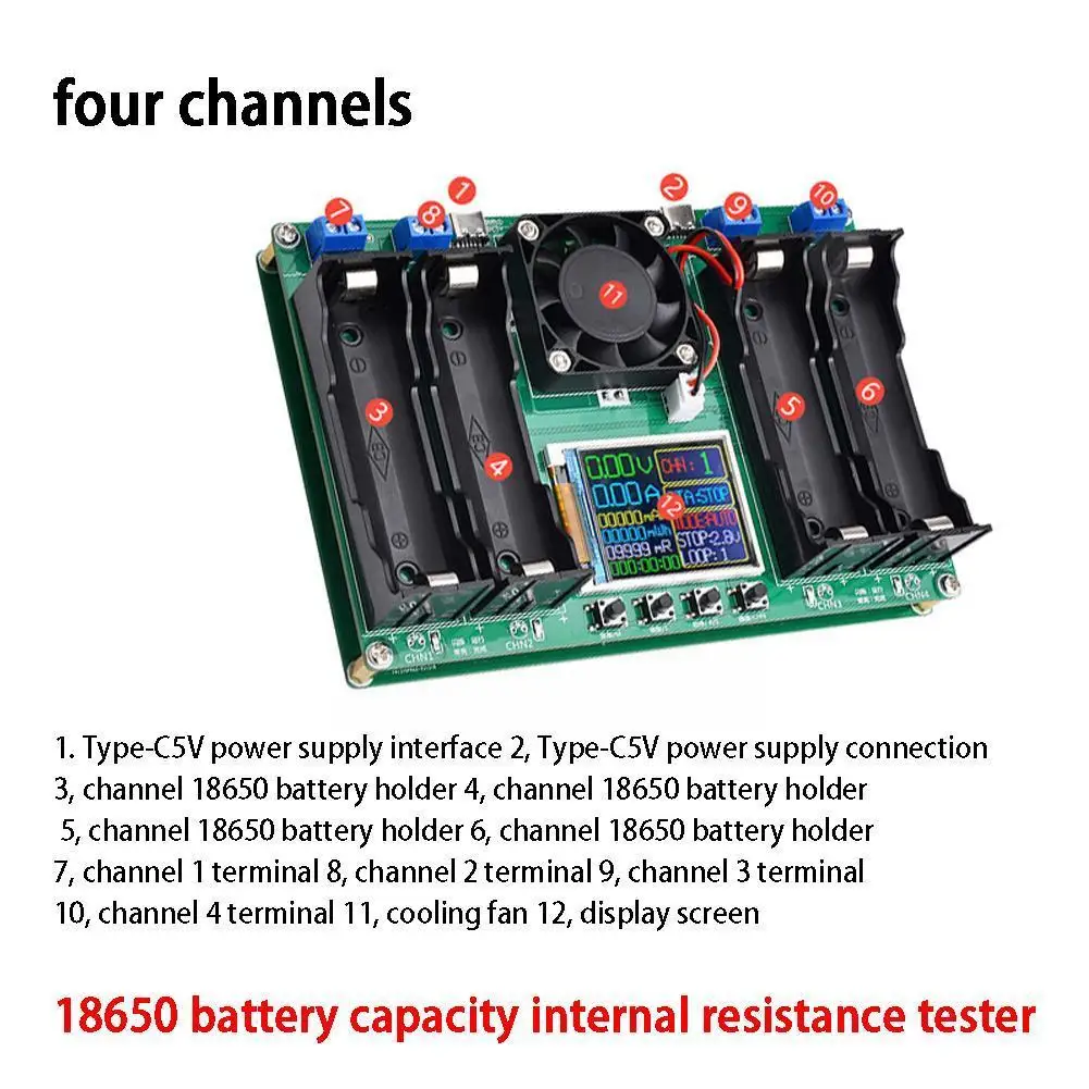 4 Channel 18650 Battery Capacity Internal Resistance Discharging And Automatic Module Resistance Charging Tester Tester Int A4I4
4 Channel 18650 Battery Capacity Internal Resistance Discharging And Automatic Module Resistance Charging Tester Tester Int A4I4