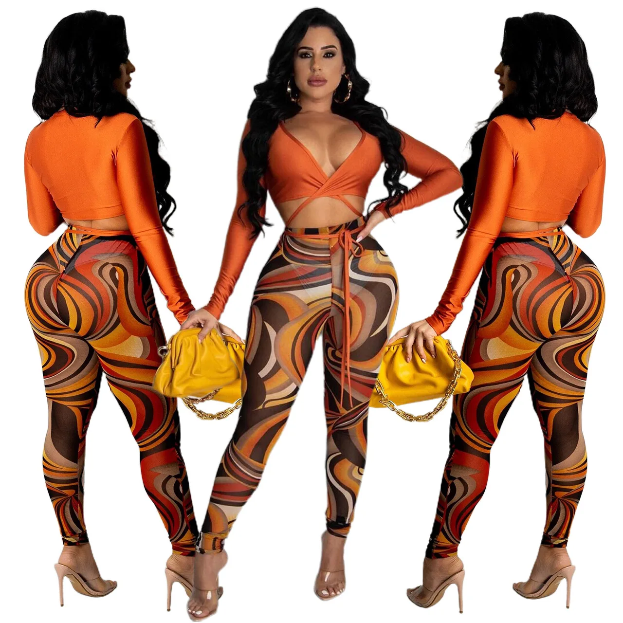 Женский бандажный комплект из двух предметов Y2k, привлекательный короткий топ на шнуровке с V-образным вырезом и прозрачные сетчатые брюки с...
Женский бандажный комплект из двух предметов Y2k, привлекательный короткий топ на шнуровке с V-образным вырезом и прозрачные сетчатые брюки с...