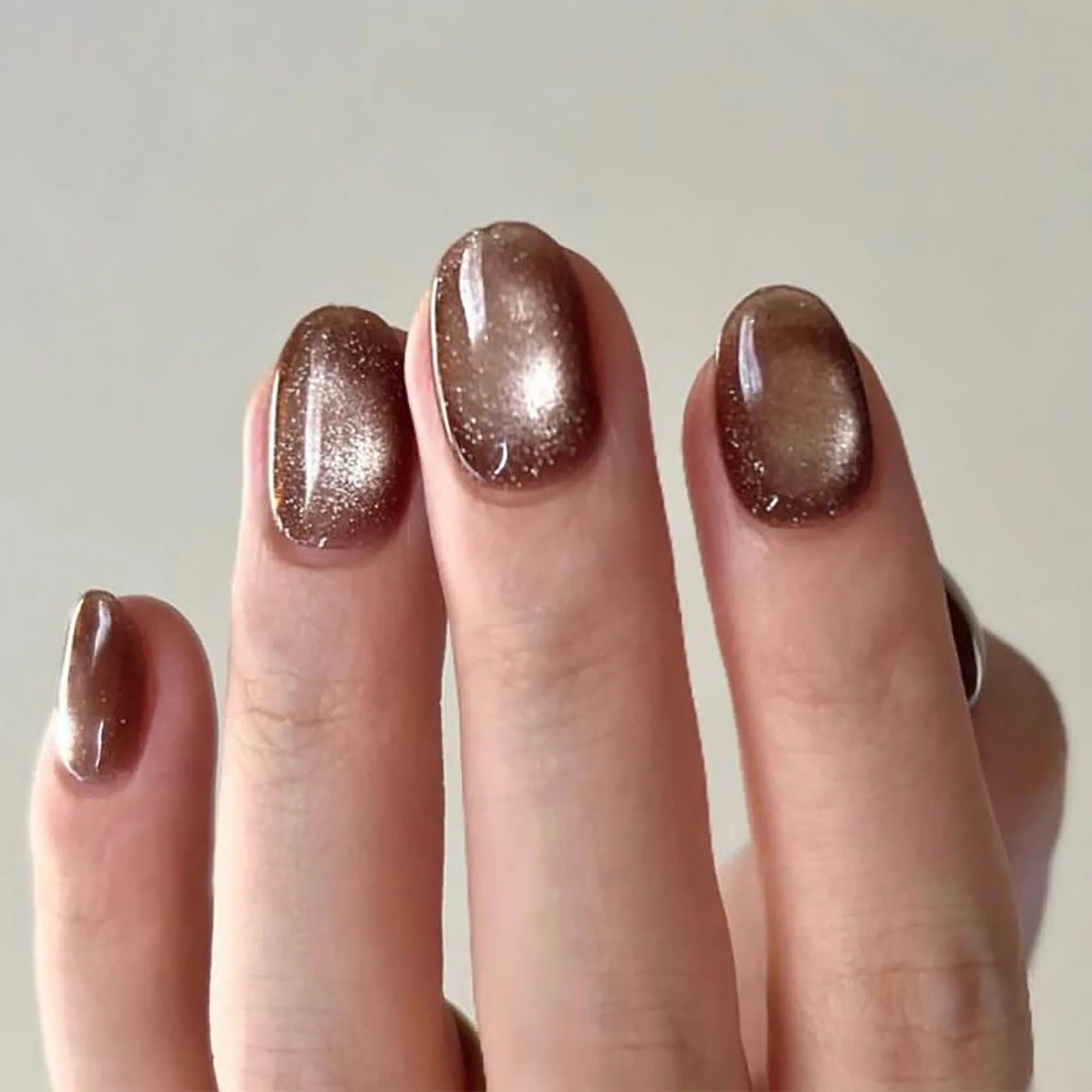 Короткие накладные ногти кошачий глаз 24 шт. однотонные коричневый конфетные в