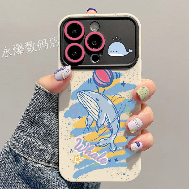 

Blue Whale For iPhone 11pro Case 14/13/12promax Large Window Full Cover Xsmax Anti-skid Anti-slip 7/8plus Men Women XR Cartoon