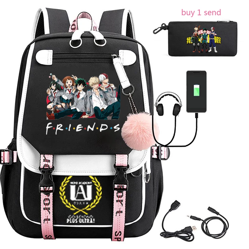 backpack usb charging boy school student bag my hero academia youth travel sports