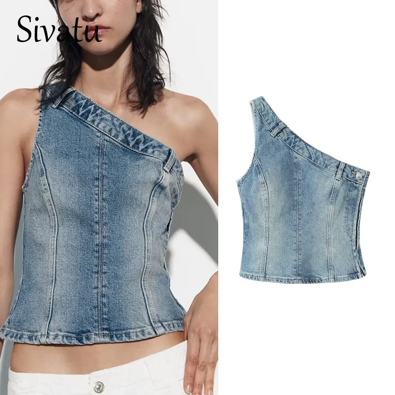 

Sivatu Traf Women's Corset Crop Top Y2k Streetwear Summer Women's Clothing Free Shipping Vitage Denim Croo Top Women Vest 2023