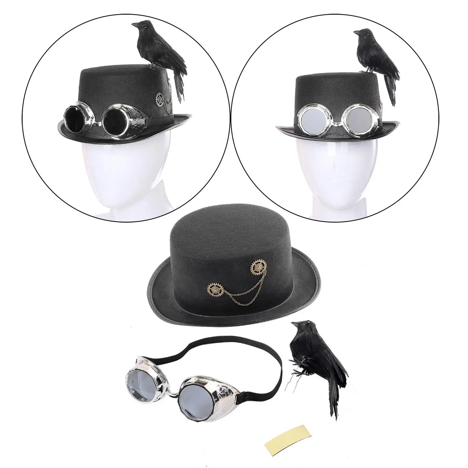 Unisex Steampunk Top Hats Halloween Costume Hat Black Gothic Steampunk Top Hat with Goggles and Crow for Men Women Dress Up
Unisex Steampunk Top Hats Halloween Costume Hat Black Gothic Steampunk Top Hat with Goggles and Crow for Men Women Dress Up