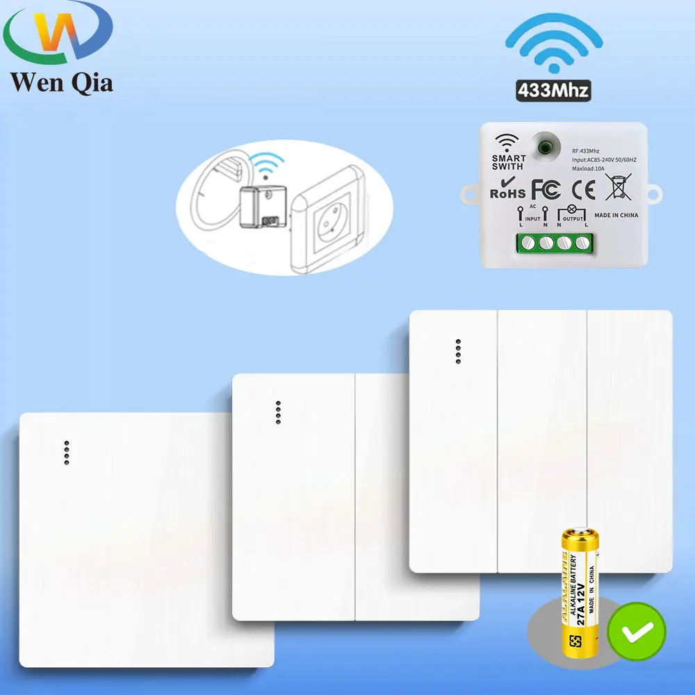 

WenQia 433Mhz RF Wireless Smart Switch Light 86 Wall Panel Switch with Remote Control Mini Relay Receiver AC 220V Light Lamp Fan