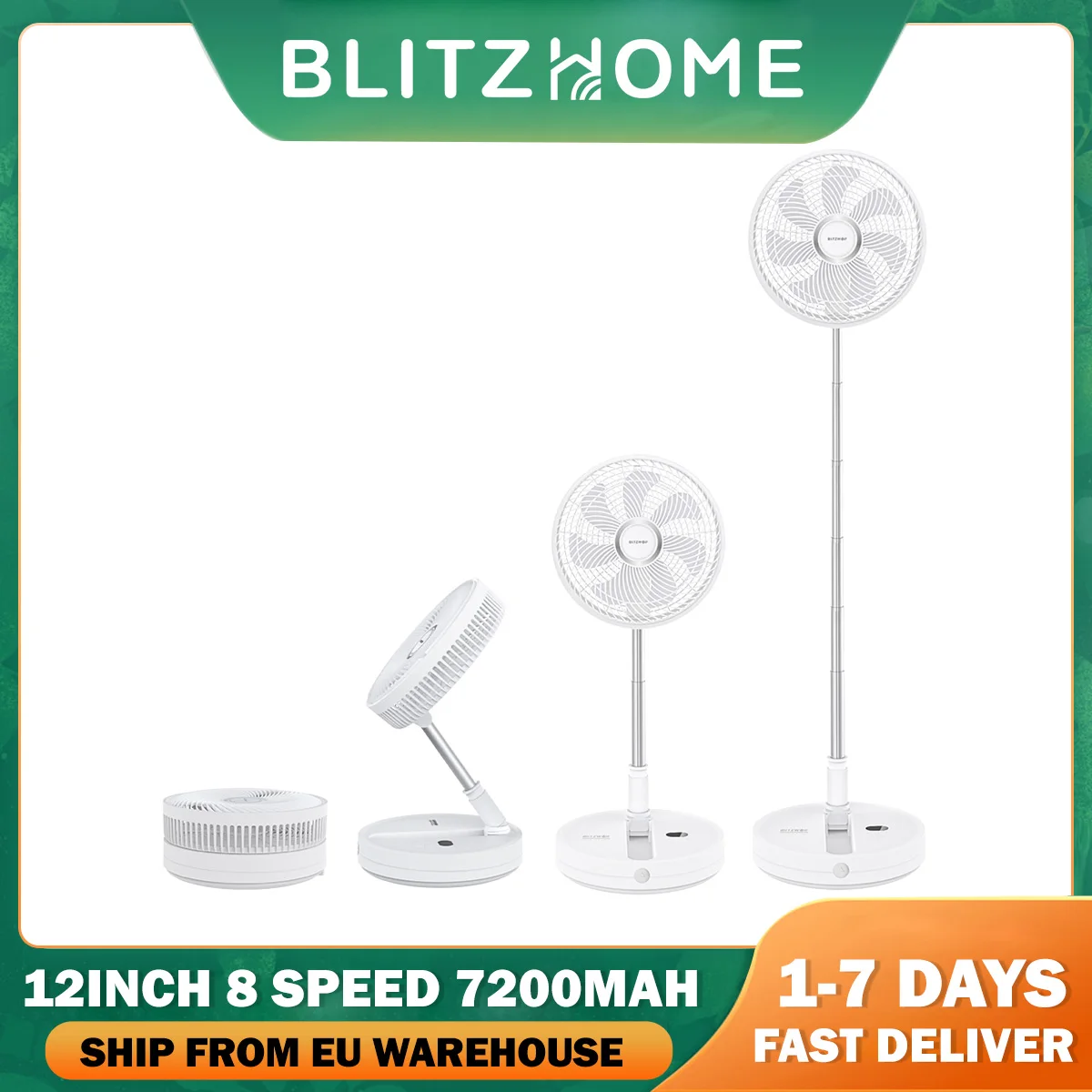 Blitzhome 12 Inch Portable Rechargeable USB Fan 8 Speeds Electric Cooling Fan Folding Telescopic Floor Standing Fan For Home 
Blitzhome 12 Inch Portable Rechargeable USB Fan 8 Speeds Electric Cooling Fan Folding Telescopic Floor Standing Fan For Home