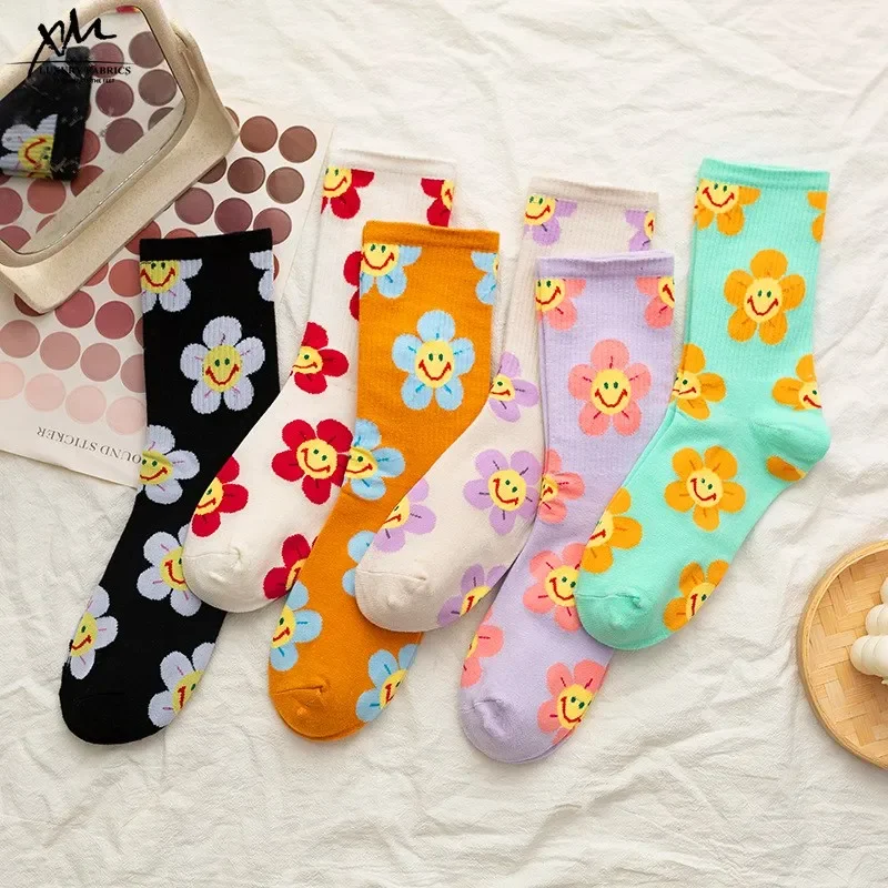

Новое поступление, женские носки в японском и корейском стиле с мультяшными цветами, Повседневные Дышащие носки в стиле Харадзюку, весна-осень