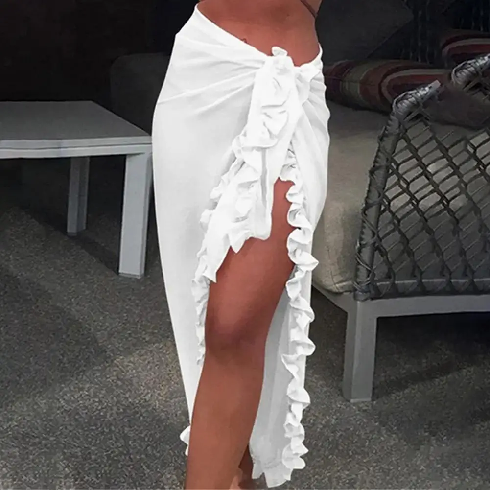 

Women Cover Up Skirt Irregular Women Beach Skirt Decorative Dress-up Beautiful Flounce Edge Beach Swimsuit Skirt