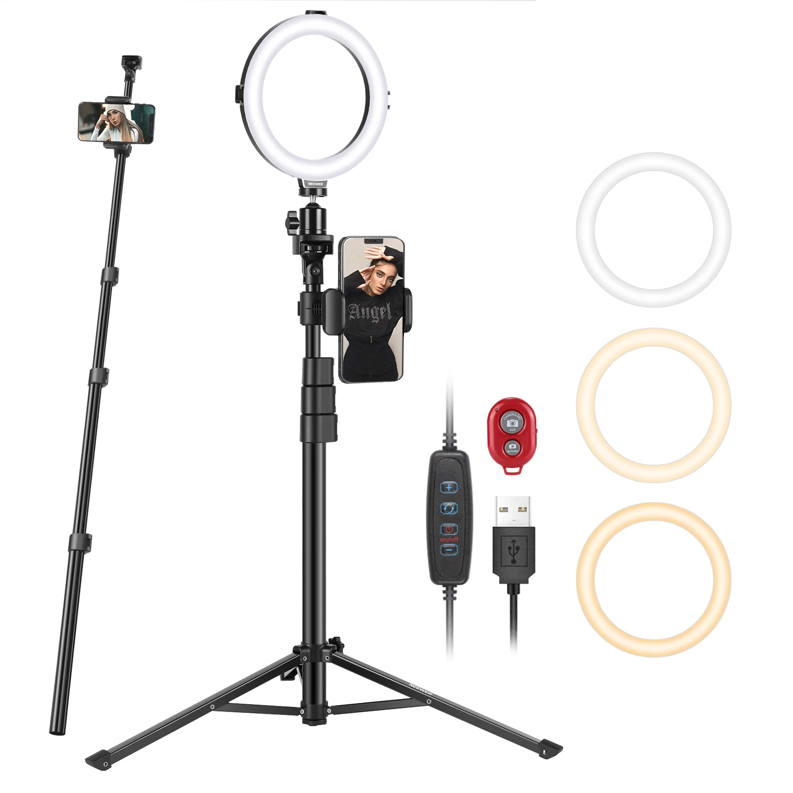 Neewer 8-inch Selfie Ring Light with Tripod Monopod Stand and Phone Holder, Dimmable USB Ringlight for Makeup/ YouTube, 72 LEDs
Neewer 8-inch Selfie Ring Light with Tripod Monopod Stand and Phone Holder, Dimmable USB Ringlight for Makeup/ YouTube, 72 LEDs
