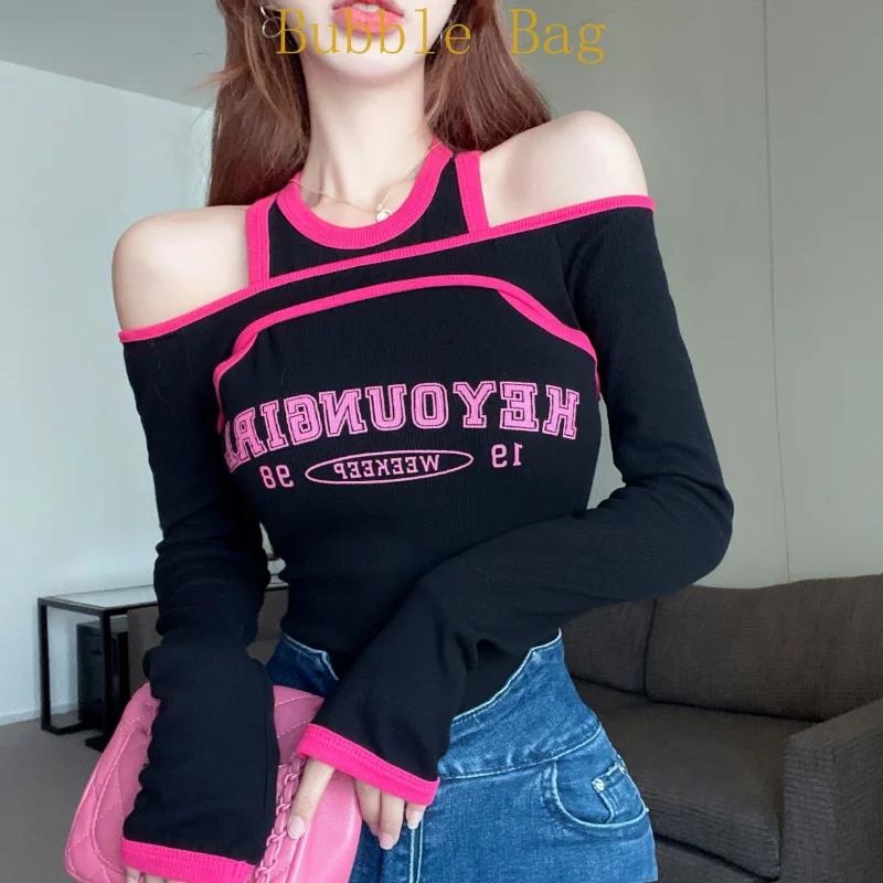 Spring sexy sweet and spicy contrast color lines fake two off-shoulder long sleeve T-shirt women small top
Spring sexy sweet and spicy contrast color lines fake two off-shoulder long sleeve T-shirt women small top