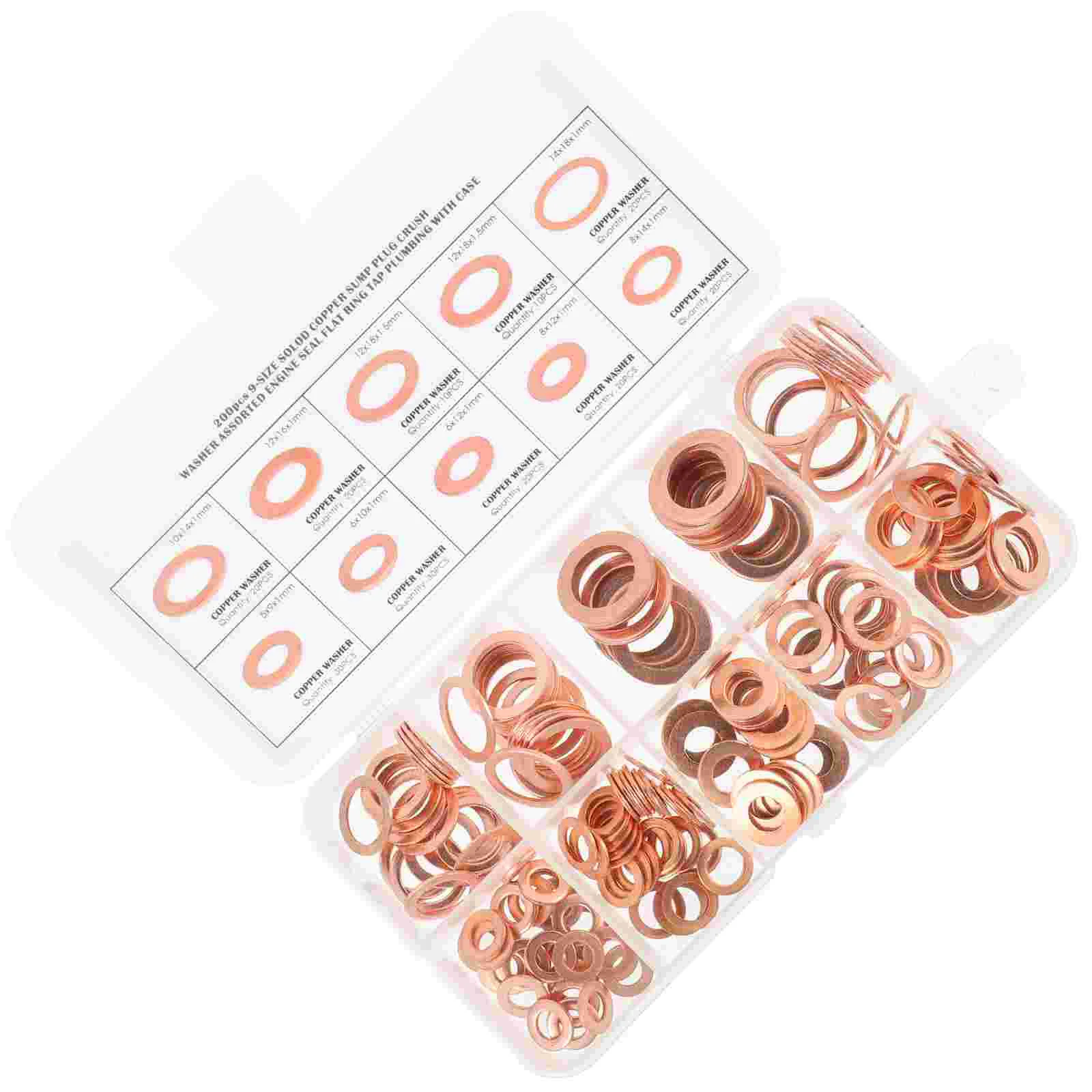 200 Pcs Drain Plug Copper Washer Assortment Sealing Washers Oil Kit Crush Set Gasket
200 Pcs Drain Plug Copper Washer Assortment Sealing Washers Oil Kit Crush Set Gasket