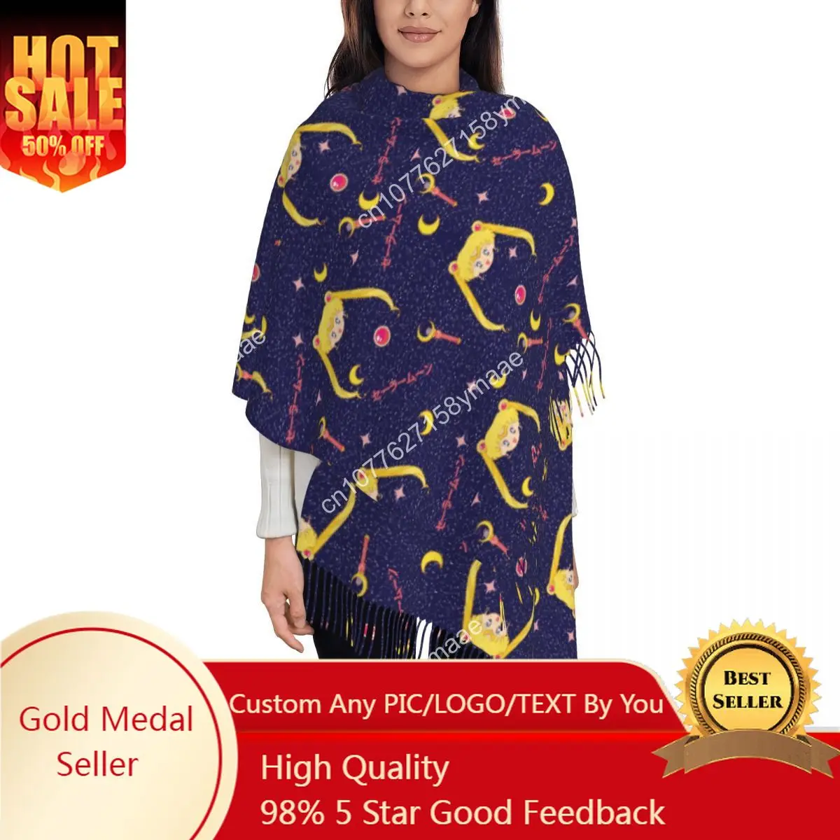Women's Scarf with Tassel Star Moon Girl Anime Large Super Soft Shawl and Wrap Cute Cartoon Daily Wear Cashmere Scarf
Women's Scarf with Tassel Star Moon Girl Anime Large Super Soft Shawl and Wrap Cute Cartoon Daily Wear Cashmere Scarf