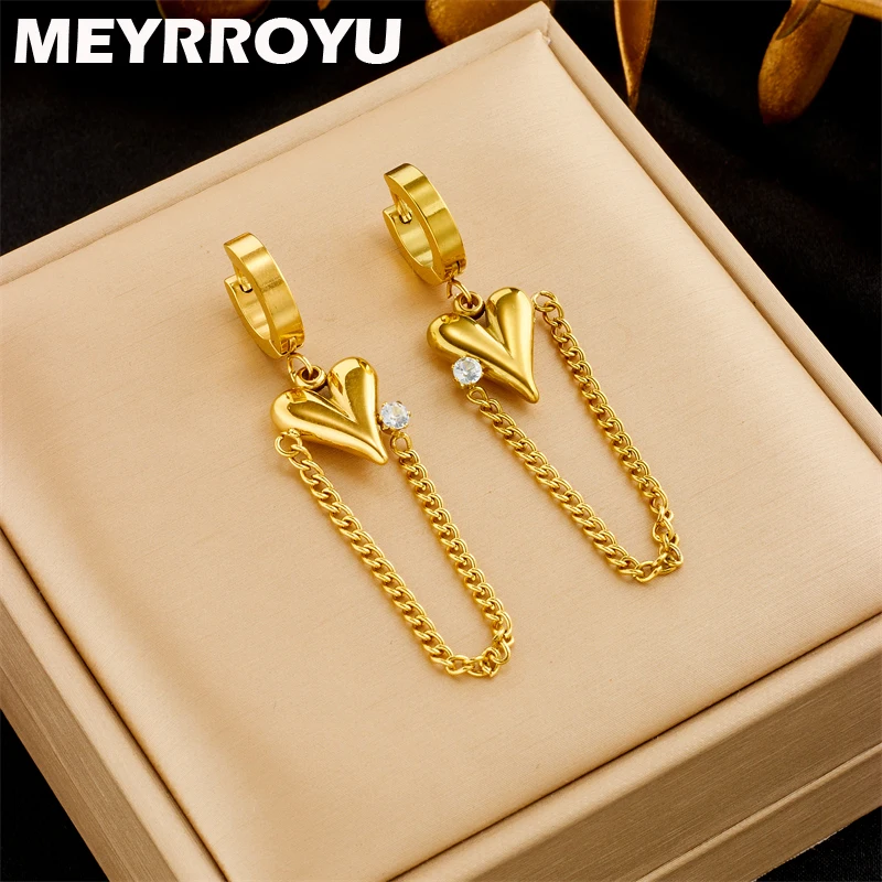 MEYRROYU 316L Stainless Steel 18K Gold Plated Earrings Heart Chain Pendant for Women New Arrival Jewelry Birthday Gifts Brincos
MEYRROYU 316L Stainless Steel 18K Gold Plated Earrings Heart Chain Pendant for Women New Arrival Jewelry Birthday Gifts Brincos