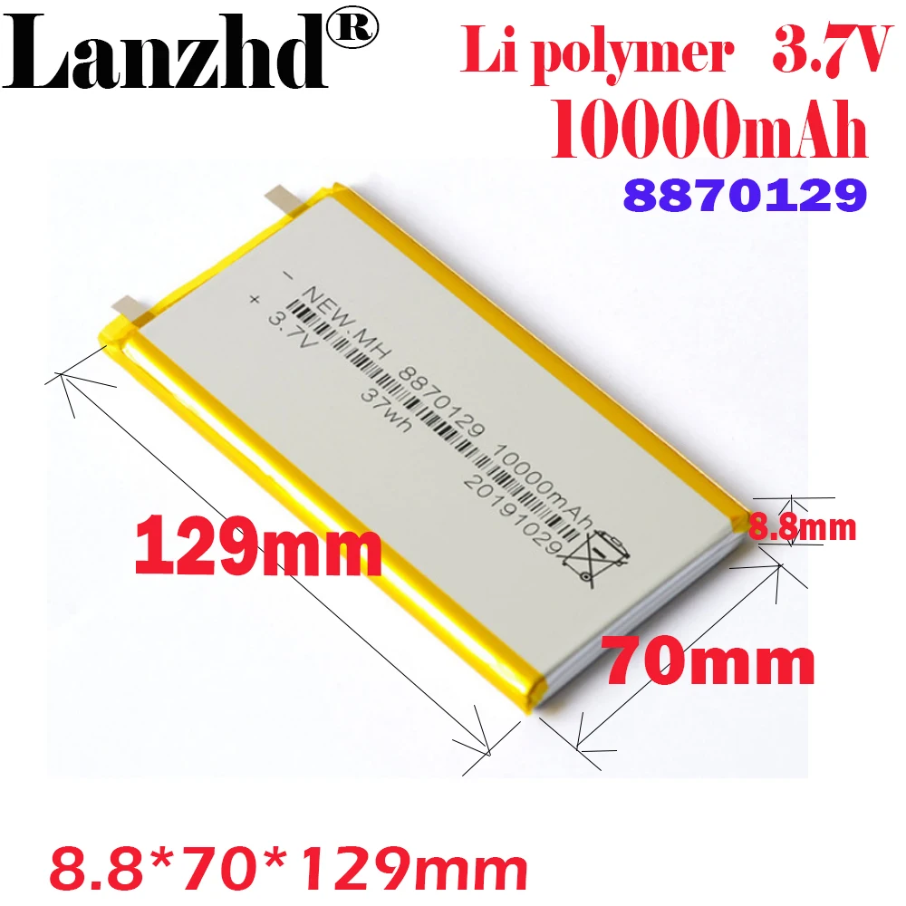 1-12pcs Li Po Polymer 3.7V 10000mAh 8870129 Lithium Battery For GPS DVD E-book tablet pc laptop power bank video game Spare
1-12pcs Li Po Polymer 3.7V 10000mAh 8870129 Lithium Battery For GPS DVD E-book tablet pc laptop power bank video game Spare