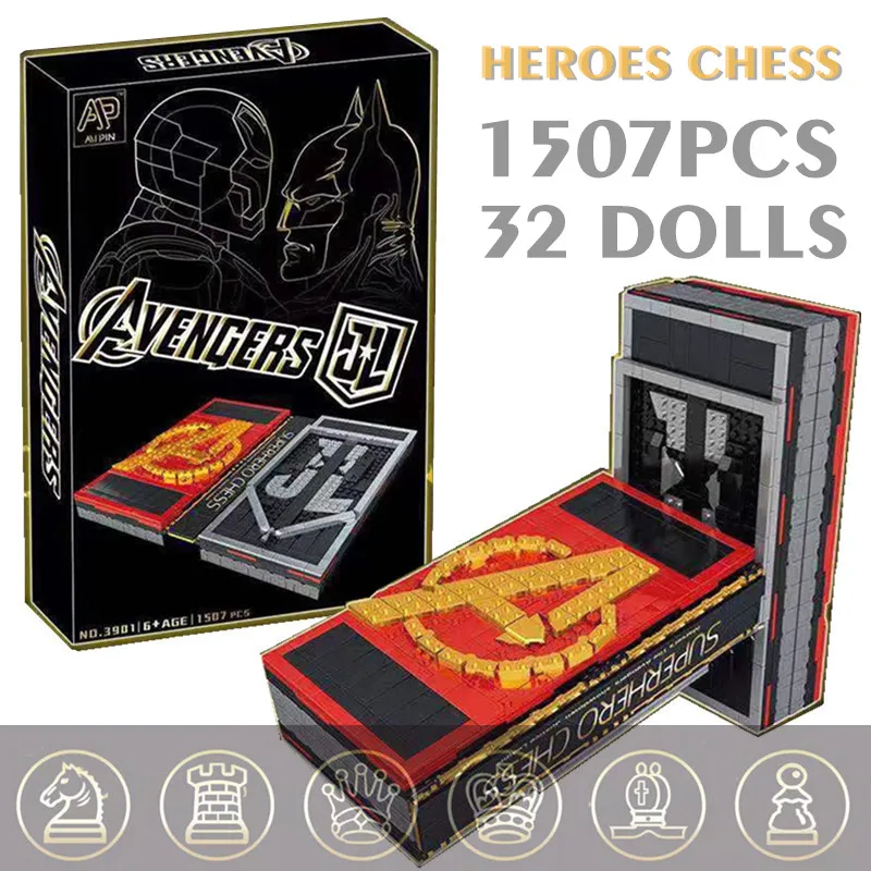 

Disney Marvel AVENGERS CHESS Collection Display Book Figures Ironman Spiderman Thor Thanos Hulk Building Block Bricks Toy Gift