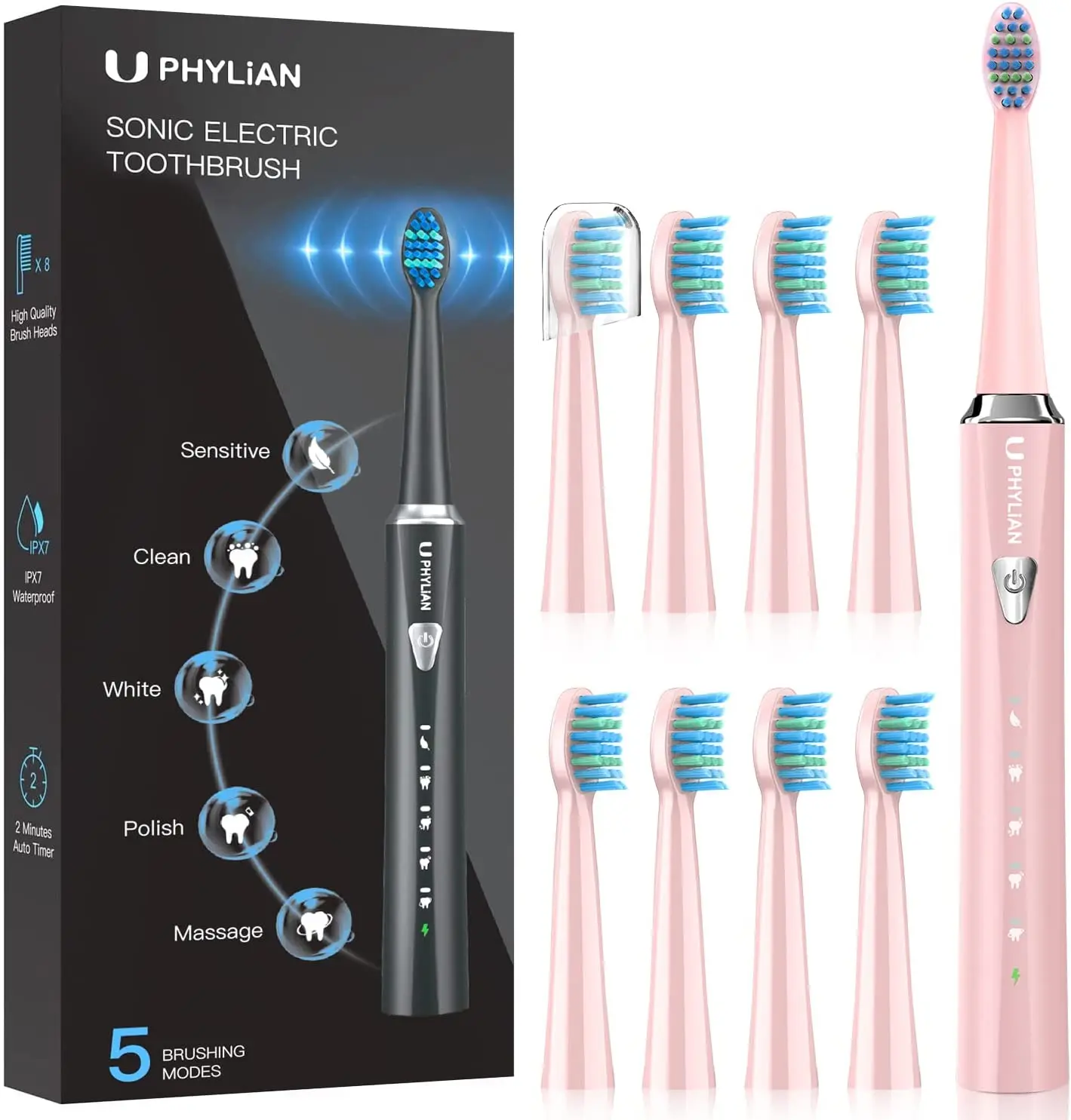 PHYLIAN Sonic Toothbrush for Kids H7 Rechargeable Toothbrush with 8 Brush Heads Fast Charging
PHYLIAN Sonic Toothbrush for Kids H7 Rechargeable Toothbrush with 8 Brush Heads Fast Charging
