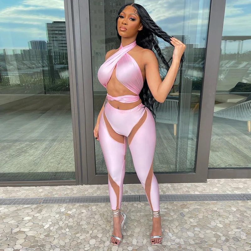 2022 Women Sexy Chest Wrap Bandage Halter Crop Top Backless Camisole and Hollow Out Skinny Pants Two Piece Set Female Clubwear
2022 Women Sexy Chest Wrap Bandage Halter Crop Top Backless Camisole and Hollow Out Skinny Pants Two Piece Set Female Clubwear