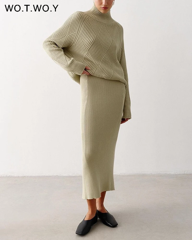 WOTWOY Casual Knitted Turtleneck Sweater and Skirt 2 Piece Set Women Slim Autumn Winter Pullover Female High Waist Outfits Suit
WOTWOY Casual Knitted Turtleneck Sweater and Skirt 2 Piece Set Women Slim Autumn Winter Pullover Female High Waist Outfits Suit