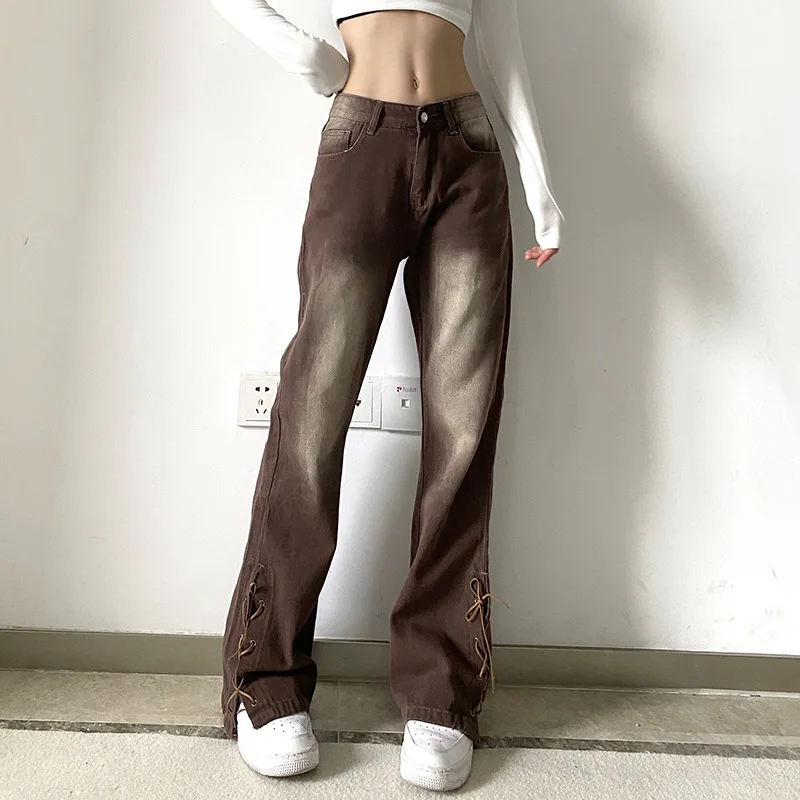 Women Jeans Retro Brown Flare Pants Front Side Slit Leg 2022 Spring New High Waisted Bell Bottom Jeans Full Length Denim Clothes
Women Jeans Retro Brown Flare Pants Front Side Slit Leg 2022 Spring New High Waisted Bell Bottom Jeans Full Length Denim Clothes