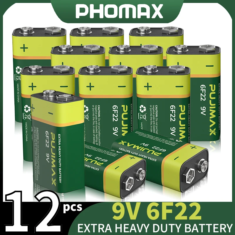 PHOMAX 9V 6F22 Disposable Super Heavy Carbon Batteries Multimeter Battery 12Pcs Set for Electric Toys Large Alarm Clock Durable
PHOMAX 9V 6F22 Disposable Super Heavy Carbon Batteries Multimeter Battery 12Pcs Set for Electric Toys Large Alarm Clock Durable