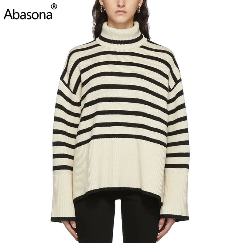 Abasona Female Jumper Autumn Winter Knitted Sweaters Women Striped Turtleneck Streetwear Long Sleeve Loose Pullover Tops
Abasona Female Jumper Autumn Winter Knitted Sweaters Women Striped Turtleneck Streetwear Long Sleeve Loose Pullover Tops