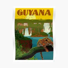 Guyana Vintage Waterfalls Sightseeing T Poster Mural Room Home Decor Wall Funny Art Decoration Vintage Picture Print No Frame