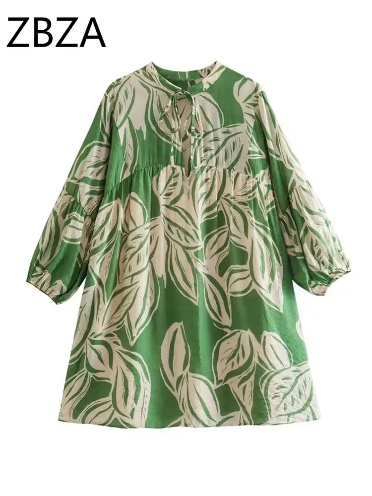 

ZBZA зеленое мини-платье с принтом женское свободное платье женские короткие платья с рюшами для женщин 2023 повседневные летние женские платья
