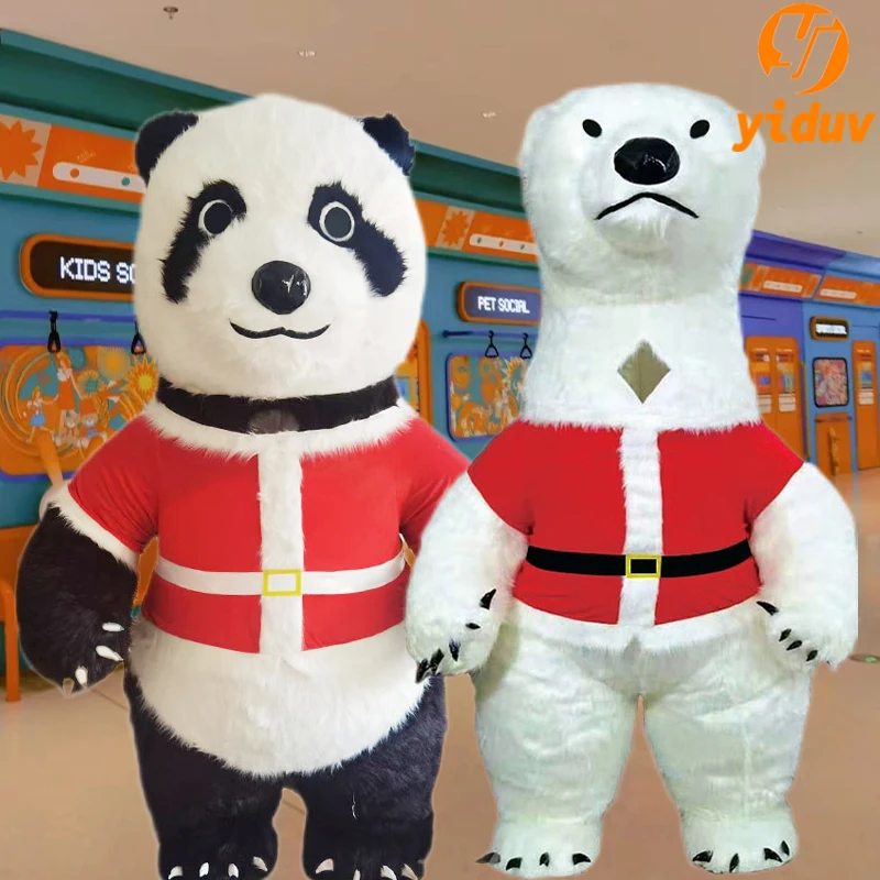 

Гигантская панда, белый медведь, олень, снеговик, Санта-Клаус, меховой надувной костюм, Забавный костюм-талисман, Рождественский карнавальный семейный плюшевый набор