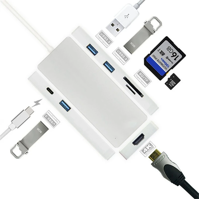 USB 3.0 Ports High Speed 7 Port Hub SD/TF type C Charging Card Reader for Macbook Pro USB Combo USB Hub For Laptop Computer
USB 3.0 Ports High Speed 7 Port Hub SD/TF type C Charging Card Reader for Macbook Pro USB Combo USB Hub For Laptop Computer
