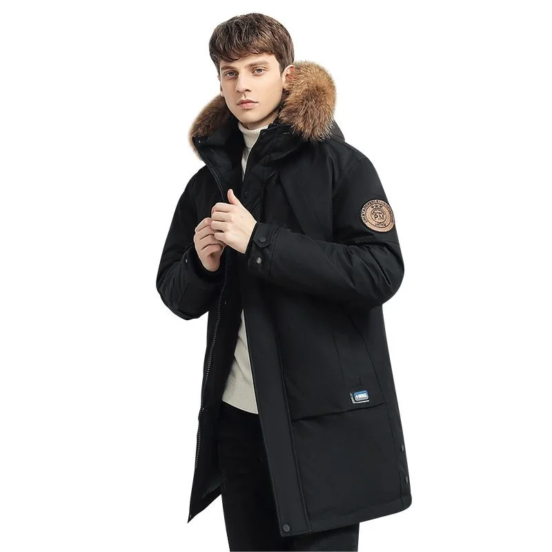 

Thickening Fashion Winter Boutique Warm Casual Hooded Fur Collar Jacket Brand High-end Men's Down Coat ArmyGreen 8910