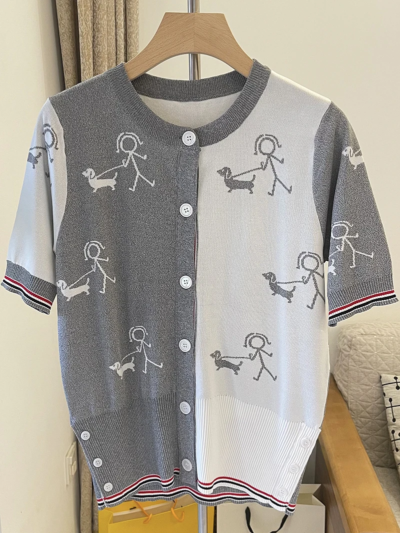 TB childlike cartoon stickman round neck short-sleeved ice silk knitted cardigan women's loose western style design summer top
TB childlike cartoon stickman round neck short-sleeved ice silk knitted cardigan women's loose western style design summer top